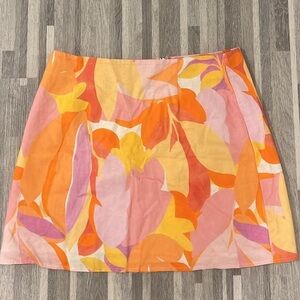 Peppermayo pink and orange print linen cotton mini skirt